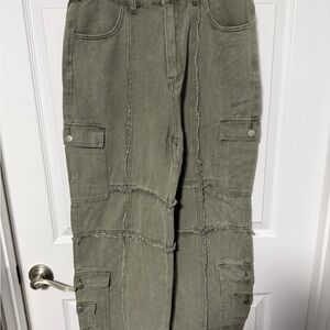POL Olive Patchwork Cargo Pants